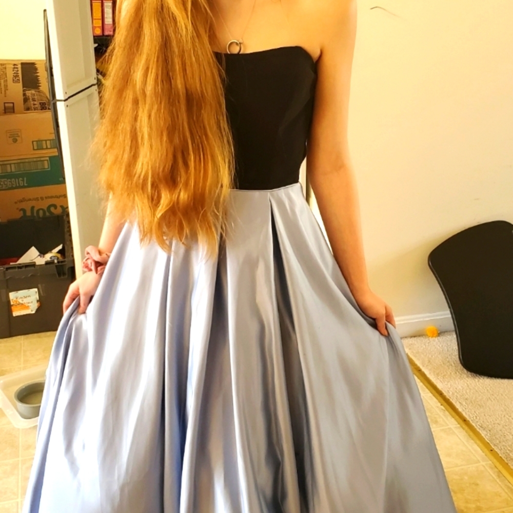 Black and blue silk prom dress